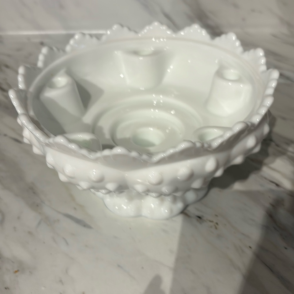 Vintage Fenton white milk glass hobnail multi candle bowl/ centerpiece